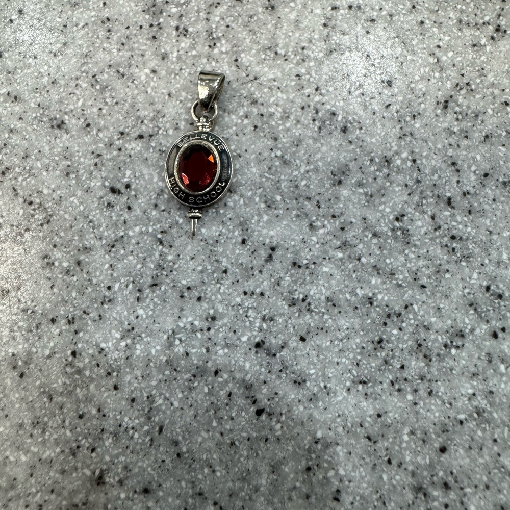 Bellevue High School Class Charm Silver With Garnet Colored Stone